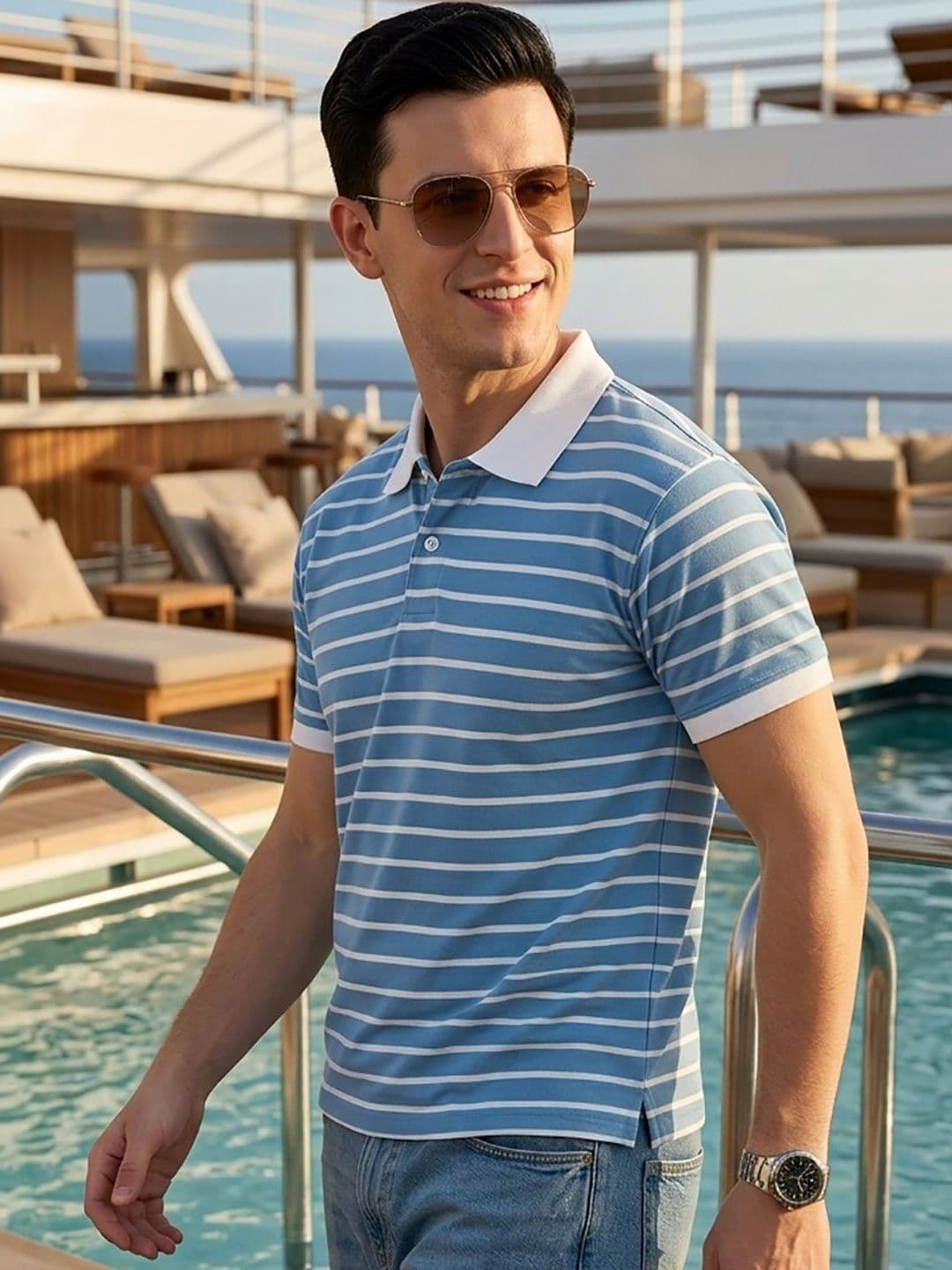 Mast & Harbour Men Striped Polo Collar T-shirt - view 1