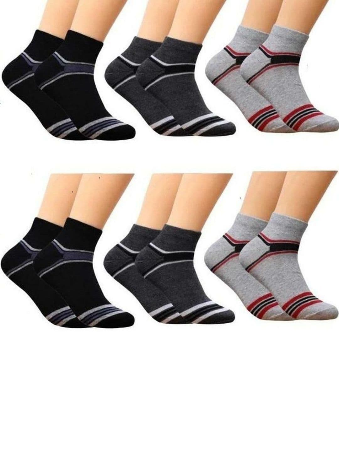 akeet trend Men Pack of 6 Cotton Assorted Striped Ankle Length Socks - view 1