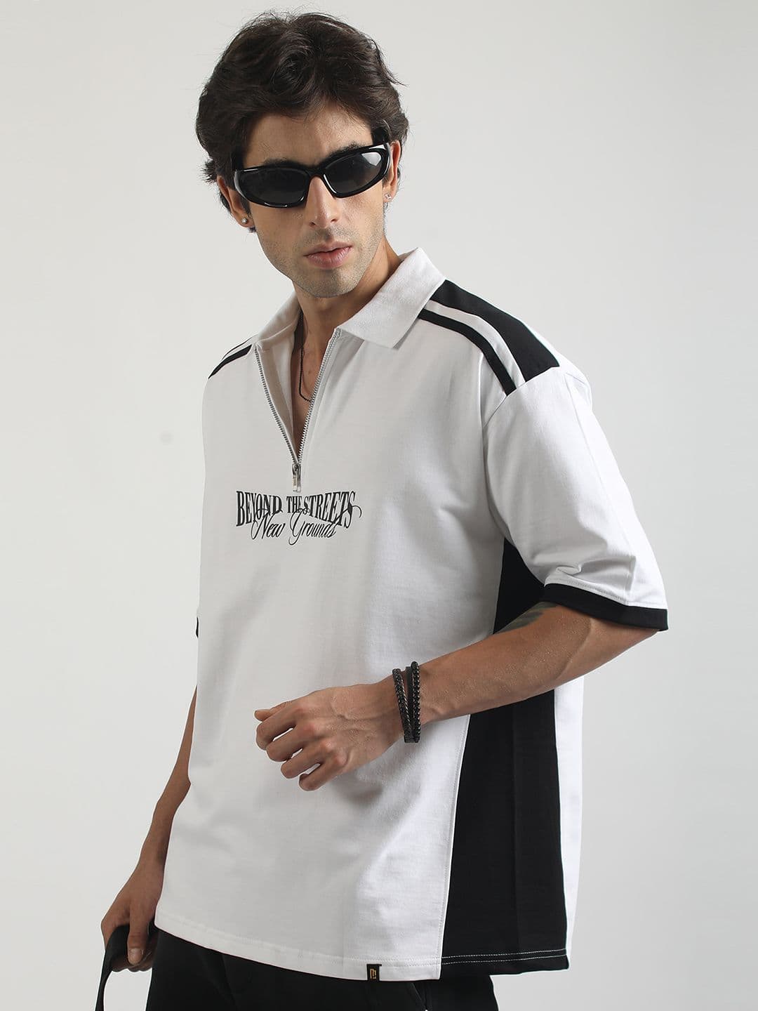 Maniac Men Typography Colourblocked V-Neck T-shirt - view 1