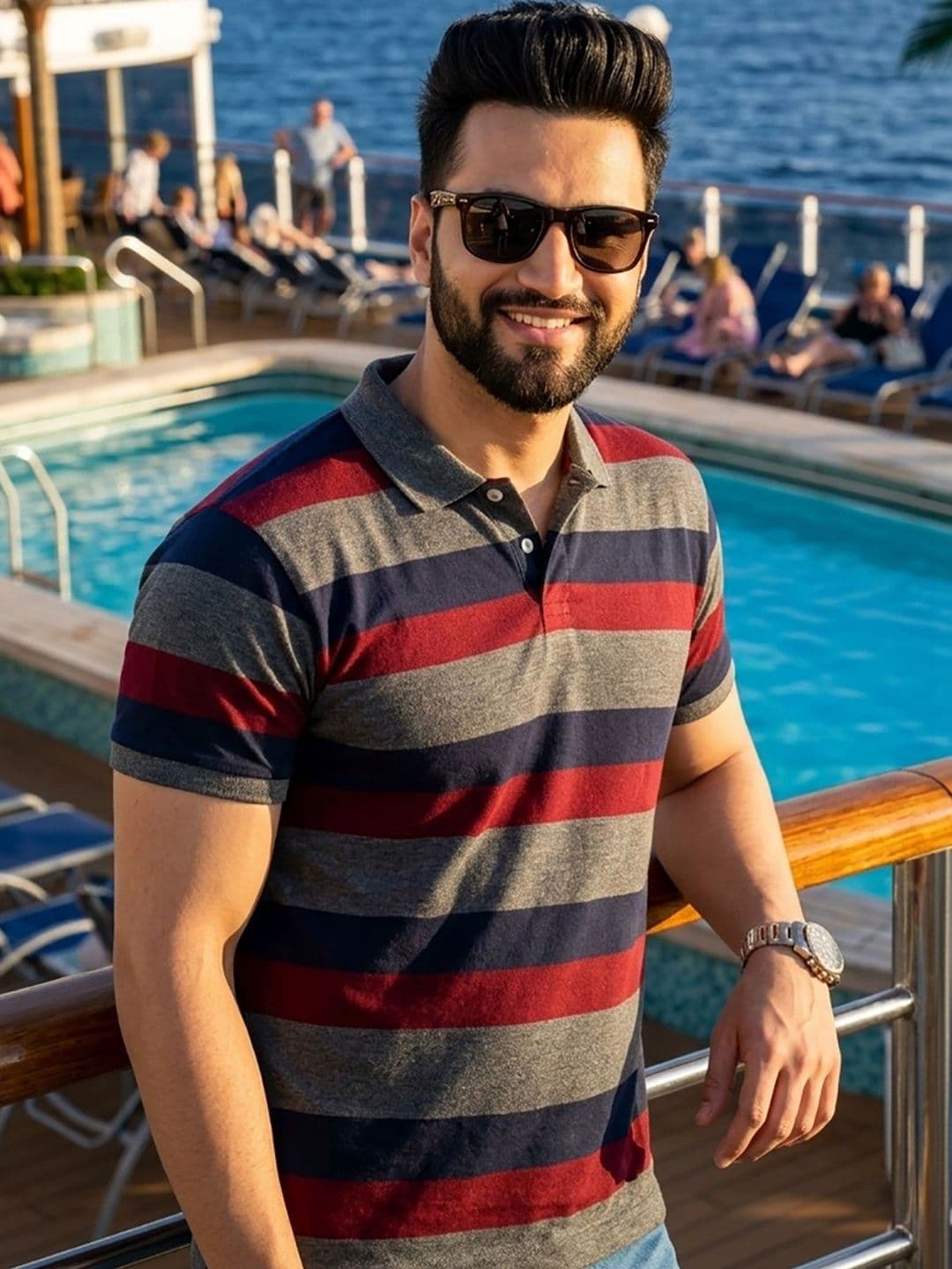 Mast & Harbour Striped Polo Collar Short Sleeves T-shirt - view 1