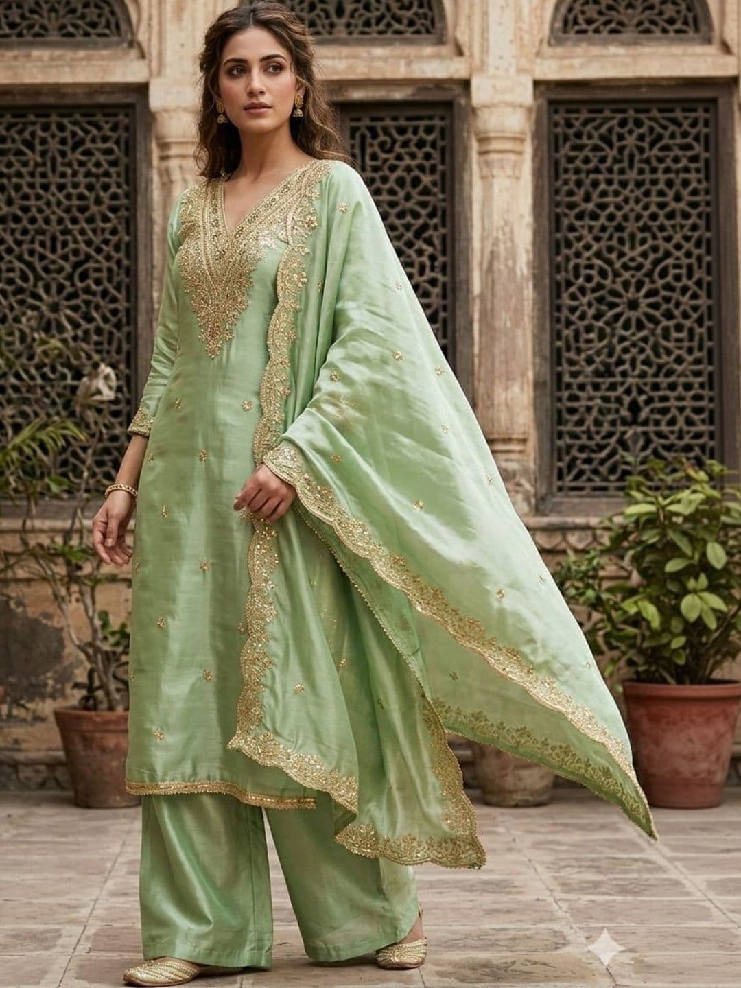 F 13 STUDIO Embroidered Zari Unstitched Dress Material - view 1