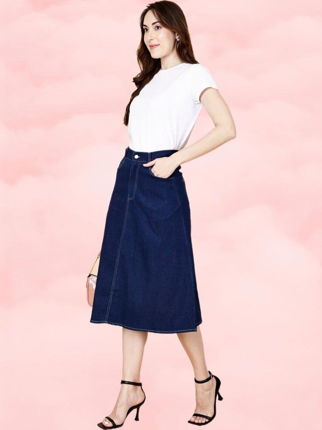 Codaisy Women Denim Knee Length A-Line Skirt - view 1
