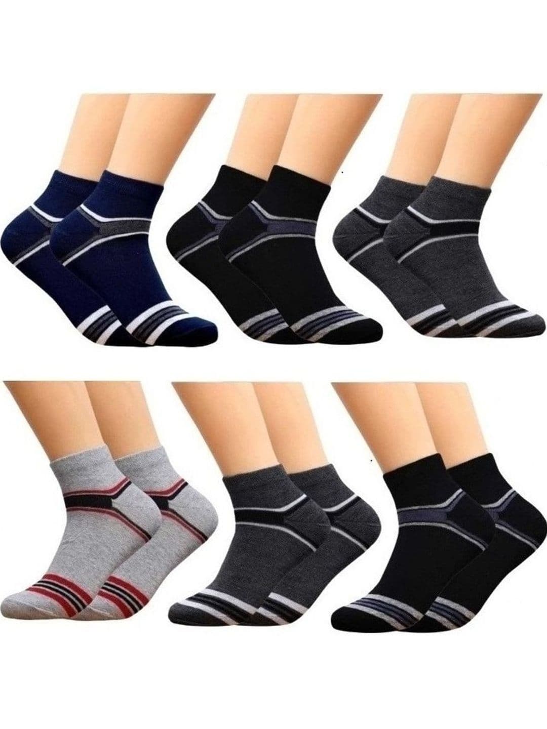 akeet trend Men Pack of 6 Cotton Assorted Striped Ankle Length Socks - view 1
