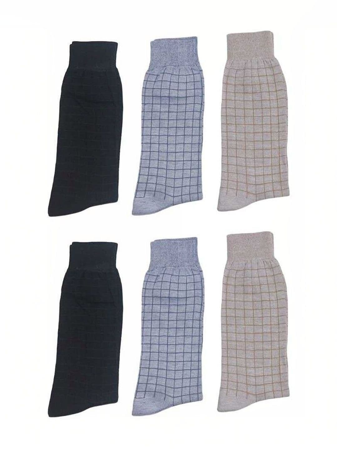 Akeeta Men Pack of 6 Cotton Assorted Checked Calf Length Socks - view 1