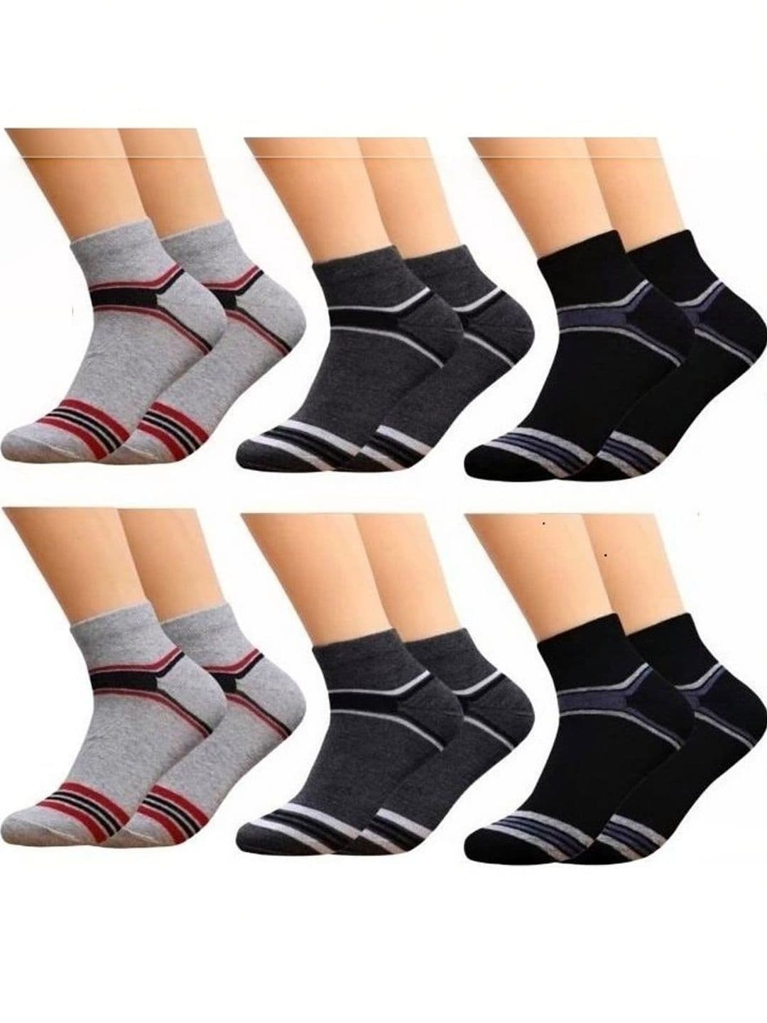 Akeeta Men Pack of 6 Cotton Assorted Striped Ankle Length Socks - view 1