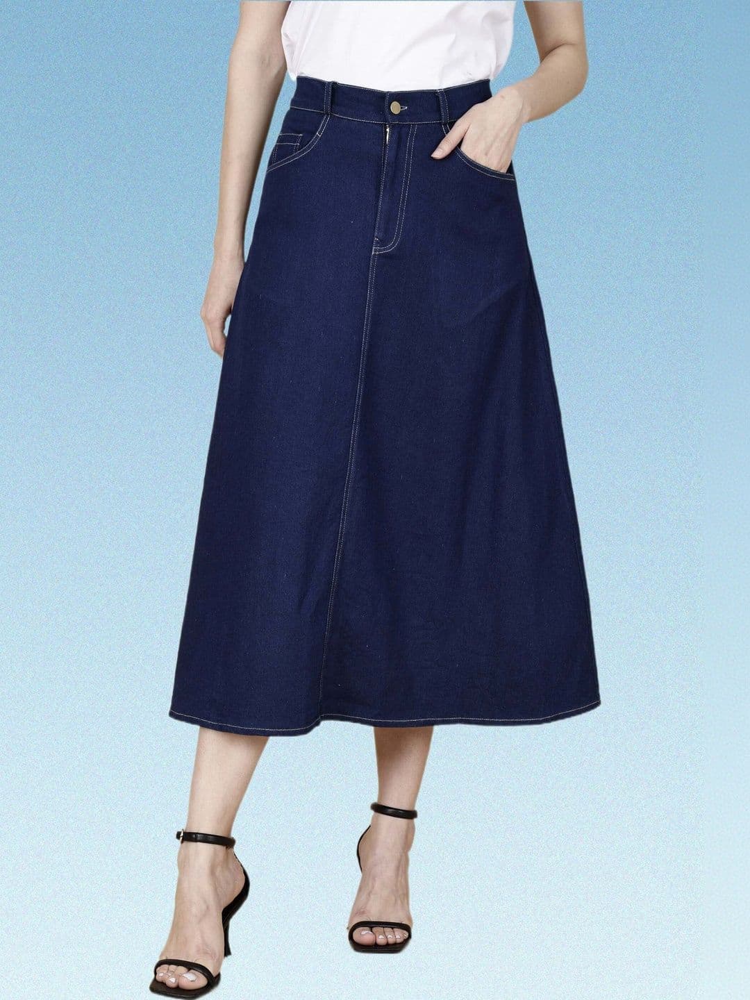 Codaisy Women Denim Midi A-Line Skirt - view 1
