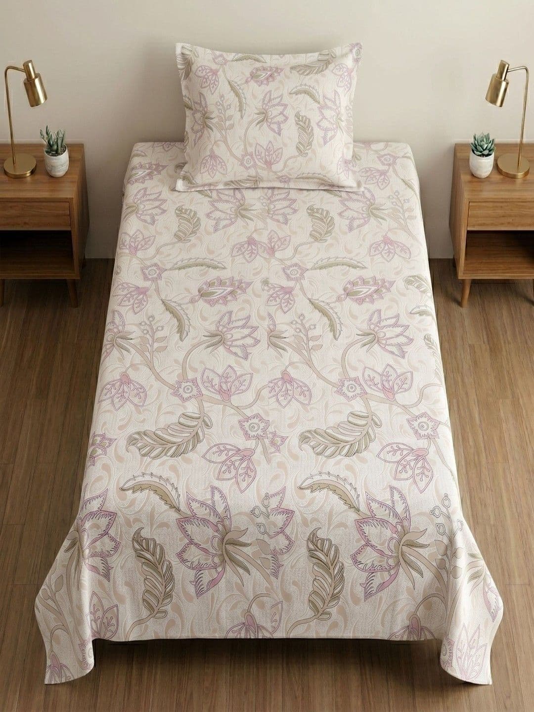 MAFATLAL Off White Floral 186 TC Single Bedsheet with 1 Pillow Covers - view 1