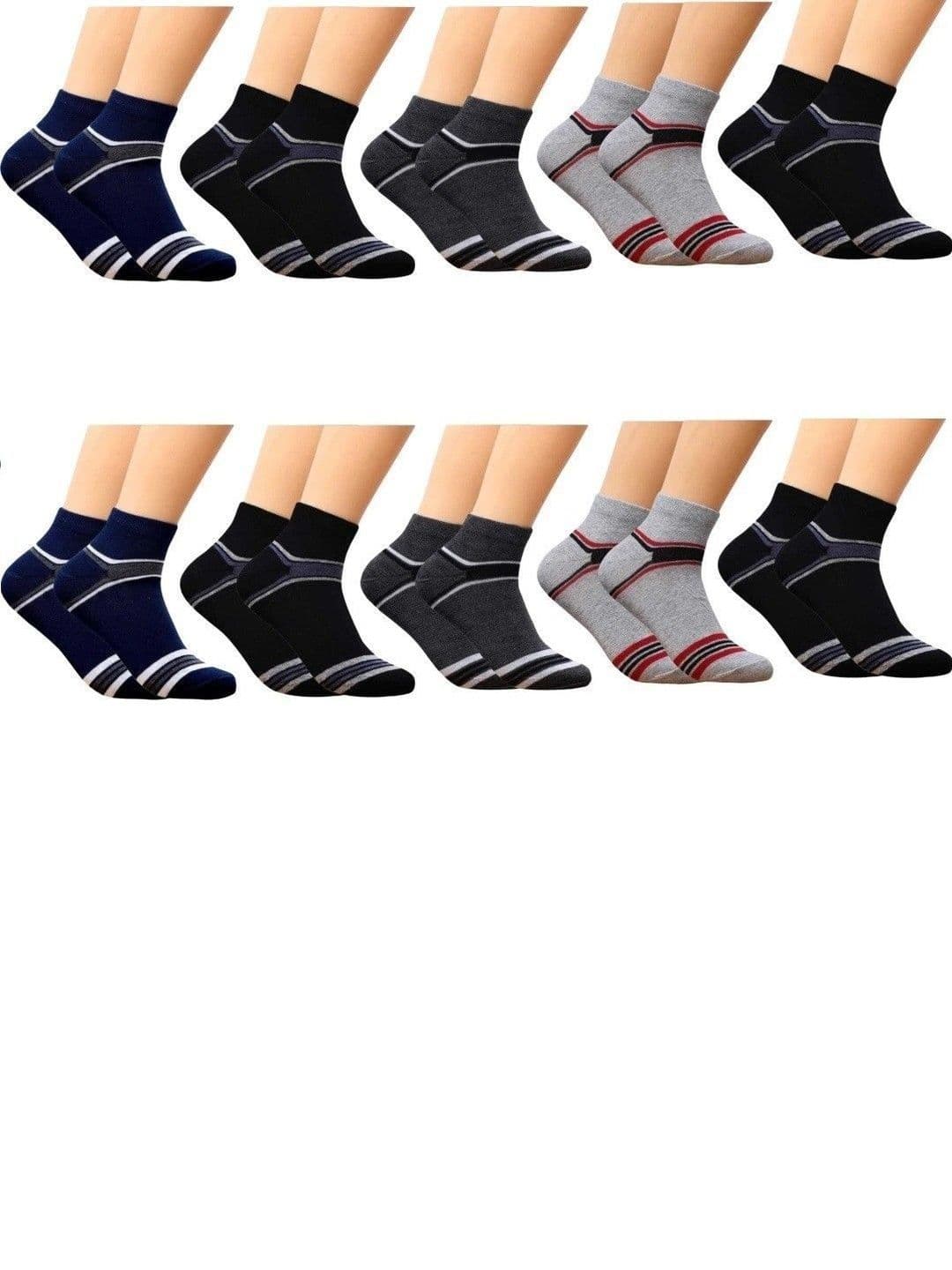 Akeeta Men Pack of 10 Cotton Assorted Striped Ankle Length Socks - view 1