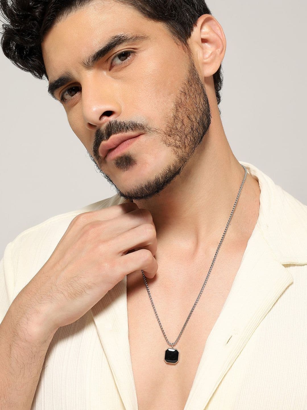 Jewelor Men Silver-Plated Stainless Steel Cuban Box Chain Pendant with Chain - view 1