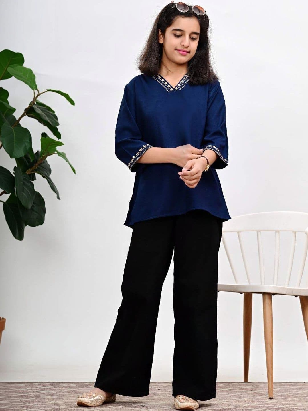 DMP EXPORT Girls Navy Blue Viscose Rayon Tops - view 1
