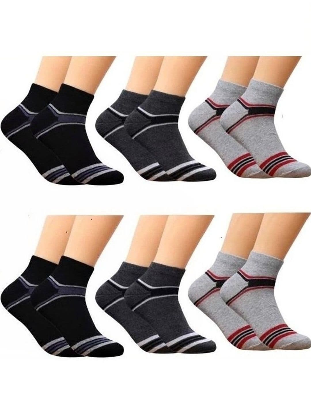 Akeeta Men Pack of 6 Cotton Assorted Striped Above Ankle Socks - view 1