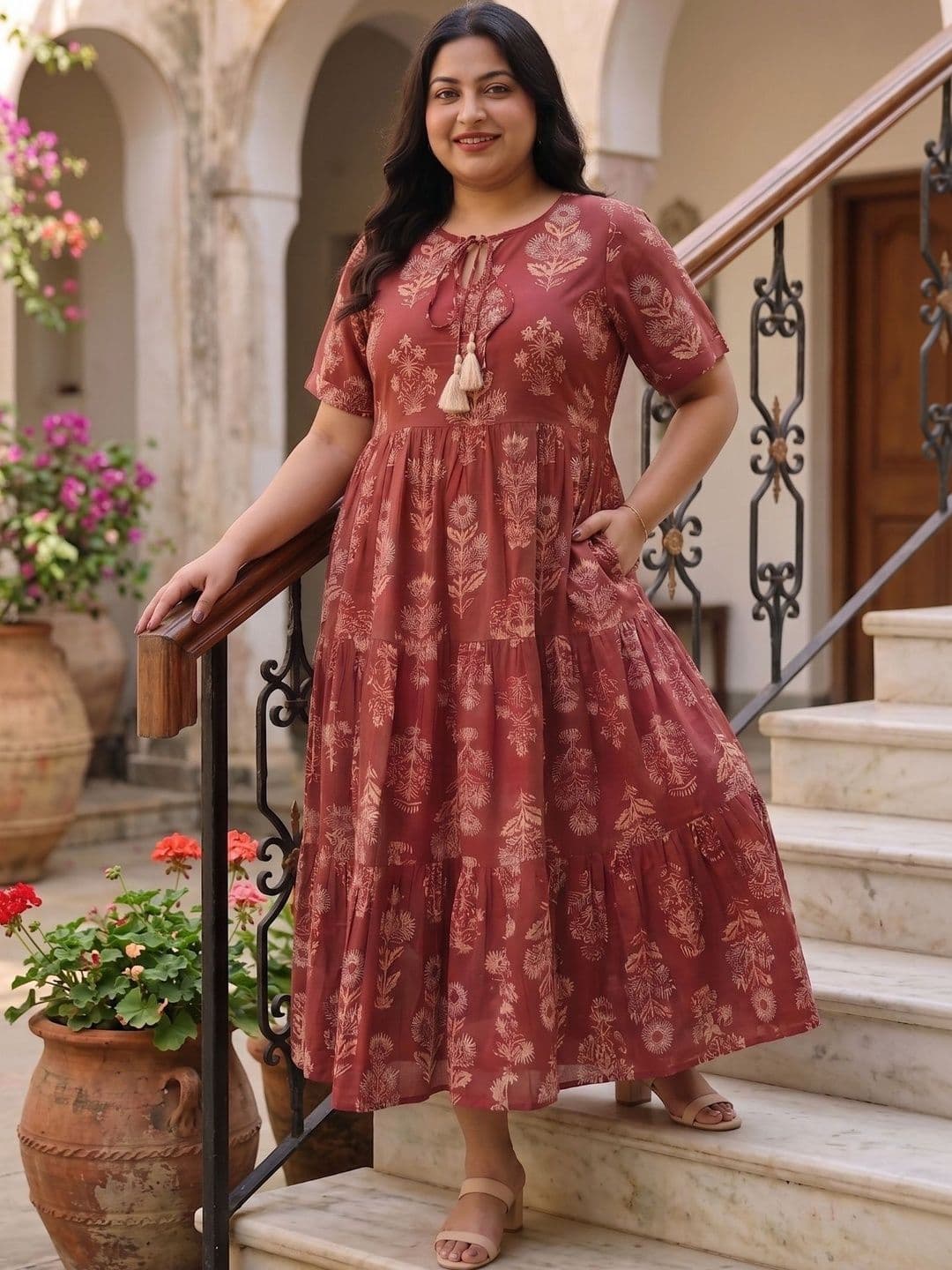 Sangria Floral Print A-Line Maxi Dress - view 1