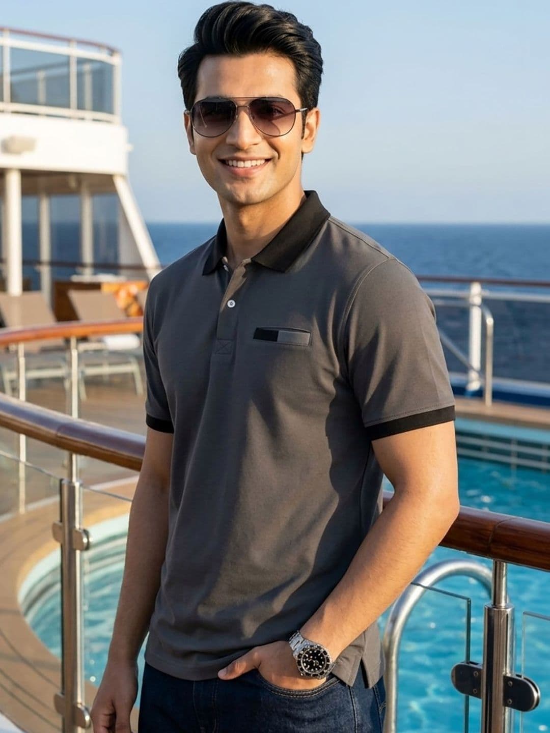 Mast & Harbour Men Polo Collar Pockets T-shirt - view 1
