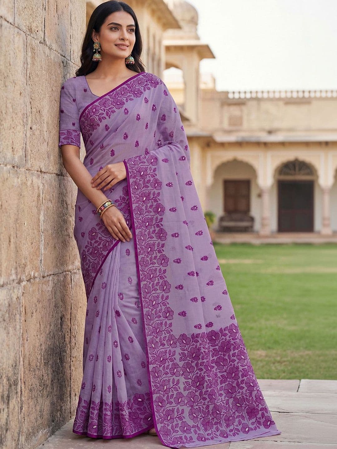 THREAD BOX Floral Embroidered Pure Cotton Kanjeevaram Saree - view 1