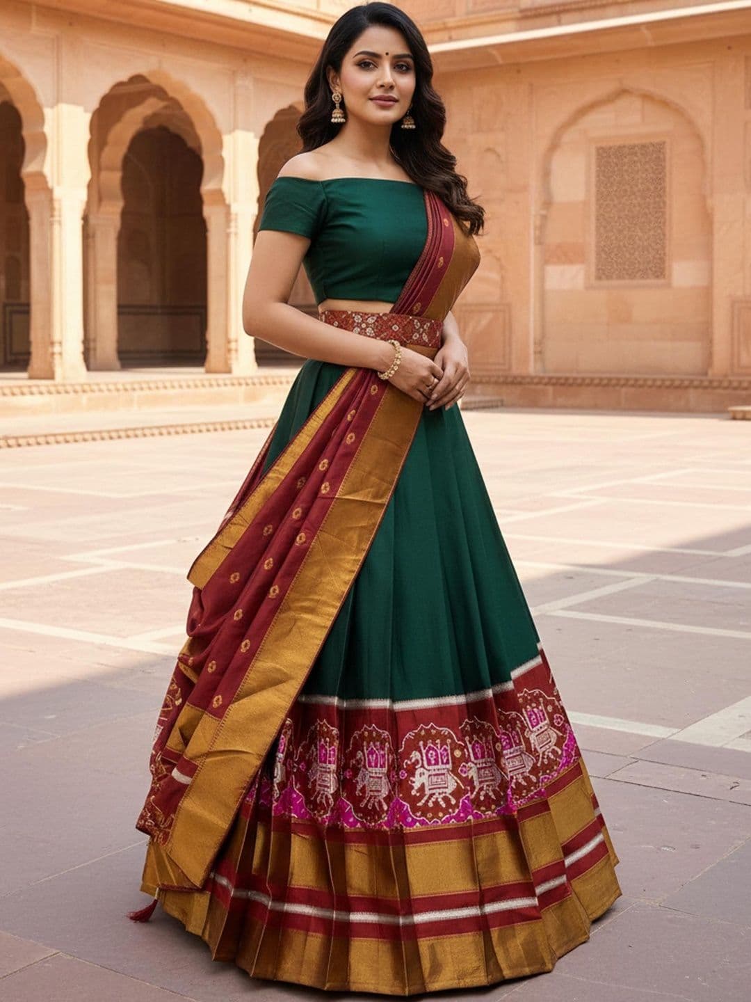 Mr Y Sequinned Ikat Semi-Stitched Lehenga & Blouse With Dupatta - view 1
