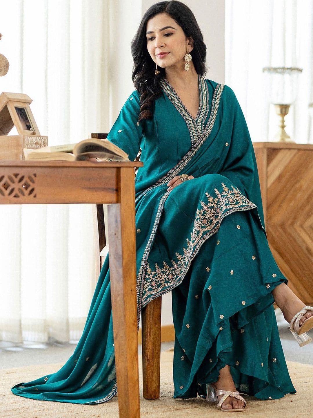 SANISA Women Ethnic Motifs Embroidered Kurta with Sharara & Dupatta - view 1
