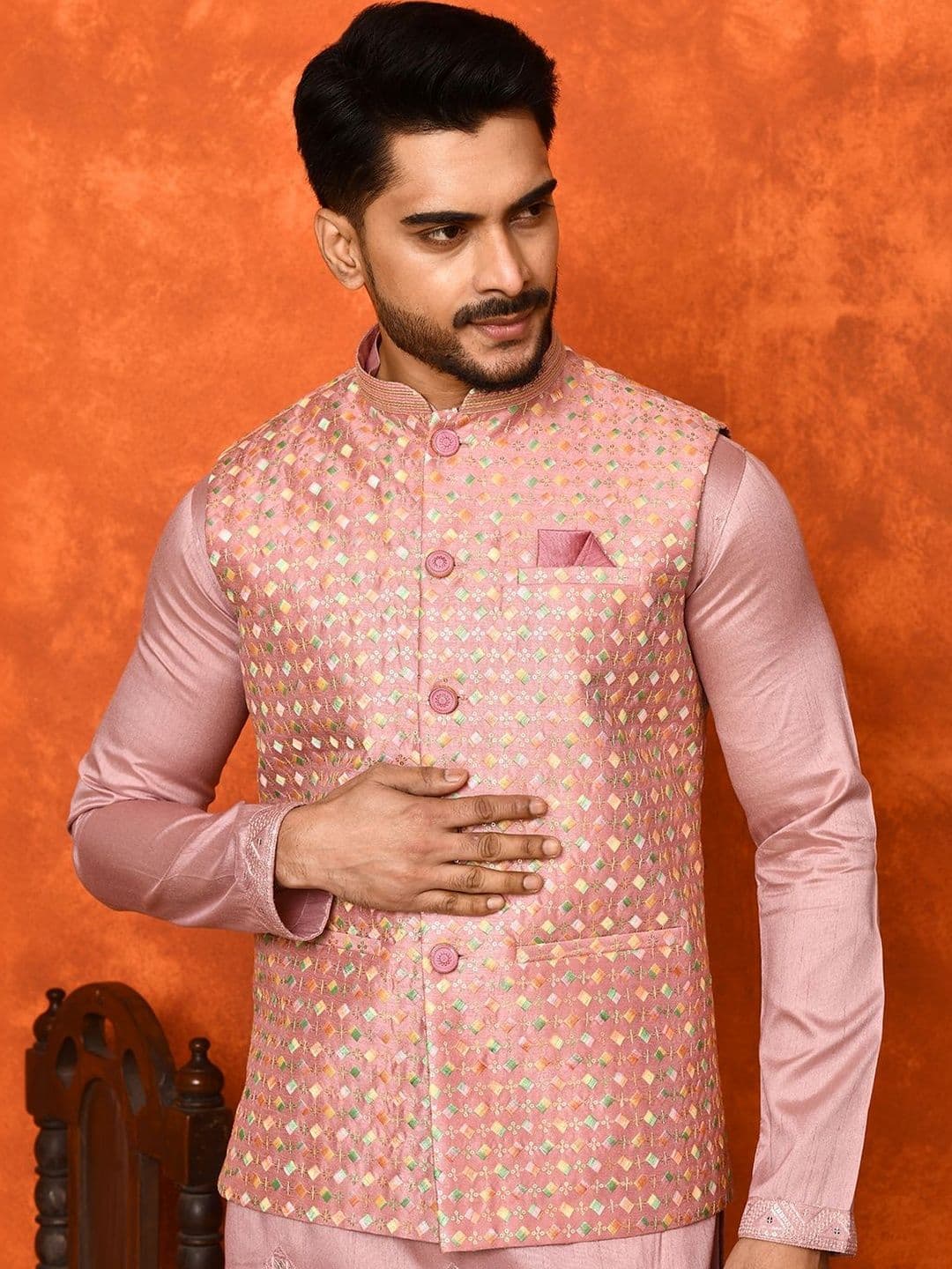 WANAS Men Premium Multicolor Embroidered Classy Fit Nehru Jacket - view 1