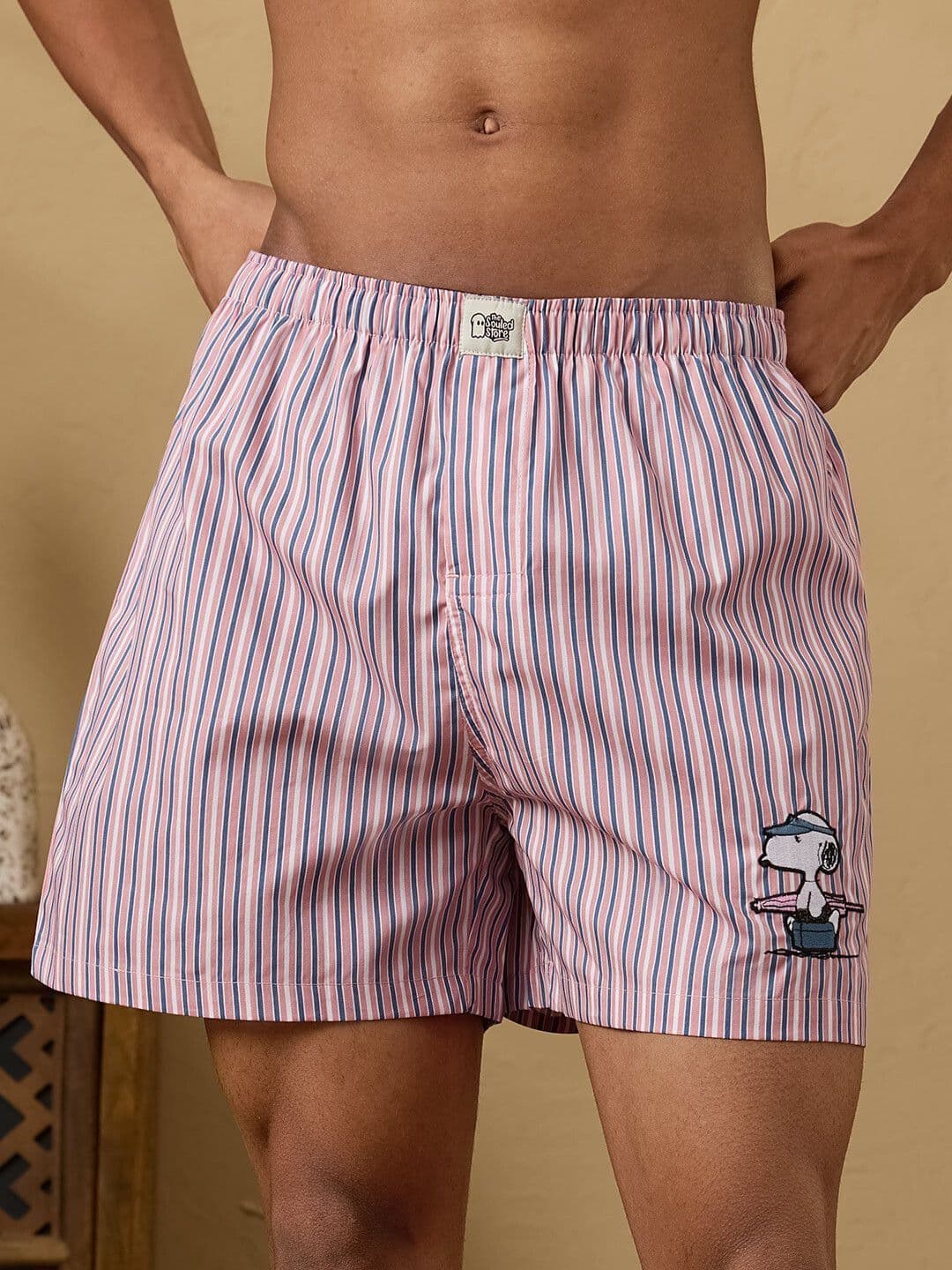 The Souled Store Men Regular Fit Peanuts Printed Pink Boxer Shorts