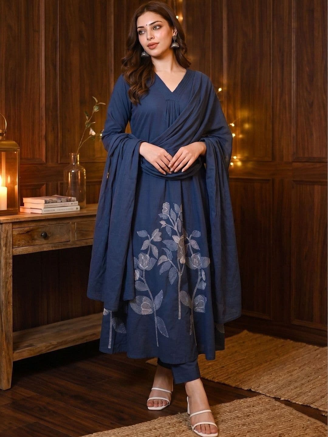 KALINI Women Floral Printed Regular Kurta with Trousers & With Dupatta - view 1