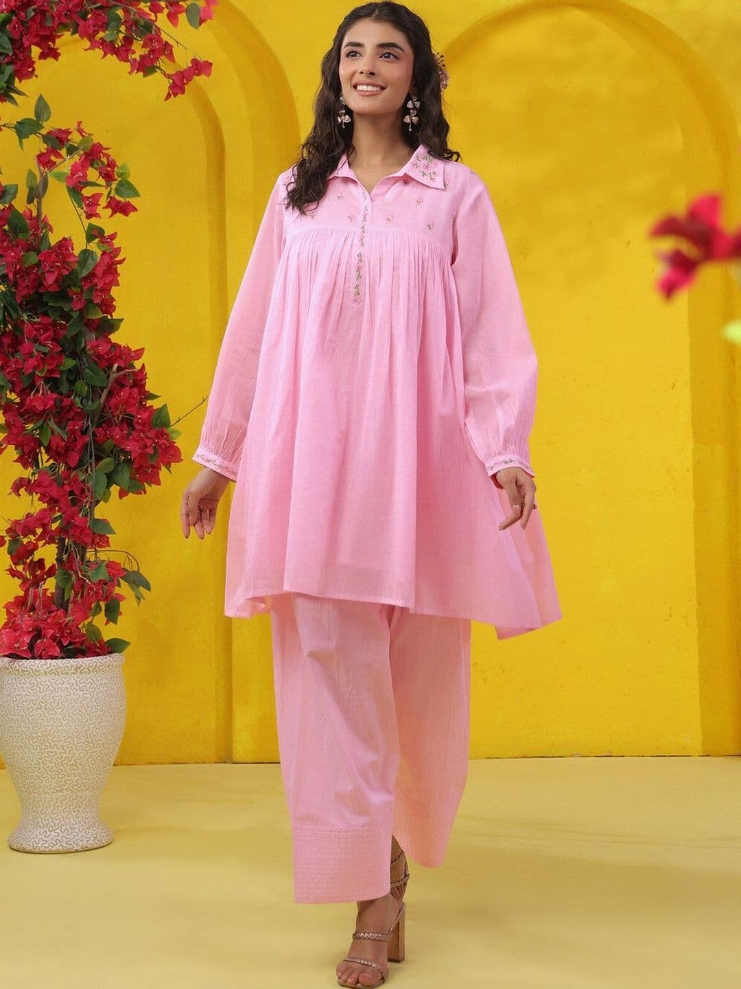 SKYLEE Romantic Florals Embroidered Tunic with Palazzos - view 1