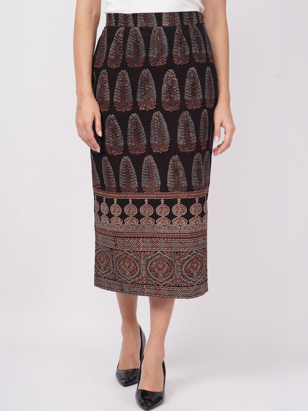 NAVSYAA Women Pure Cotton Cotton Cambric Paisley Side Slit Midi Straight Skirt - view 1