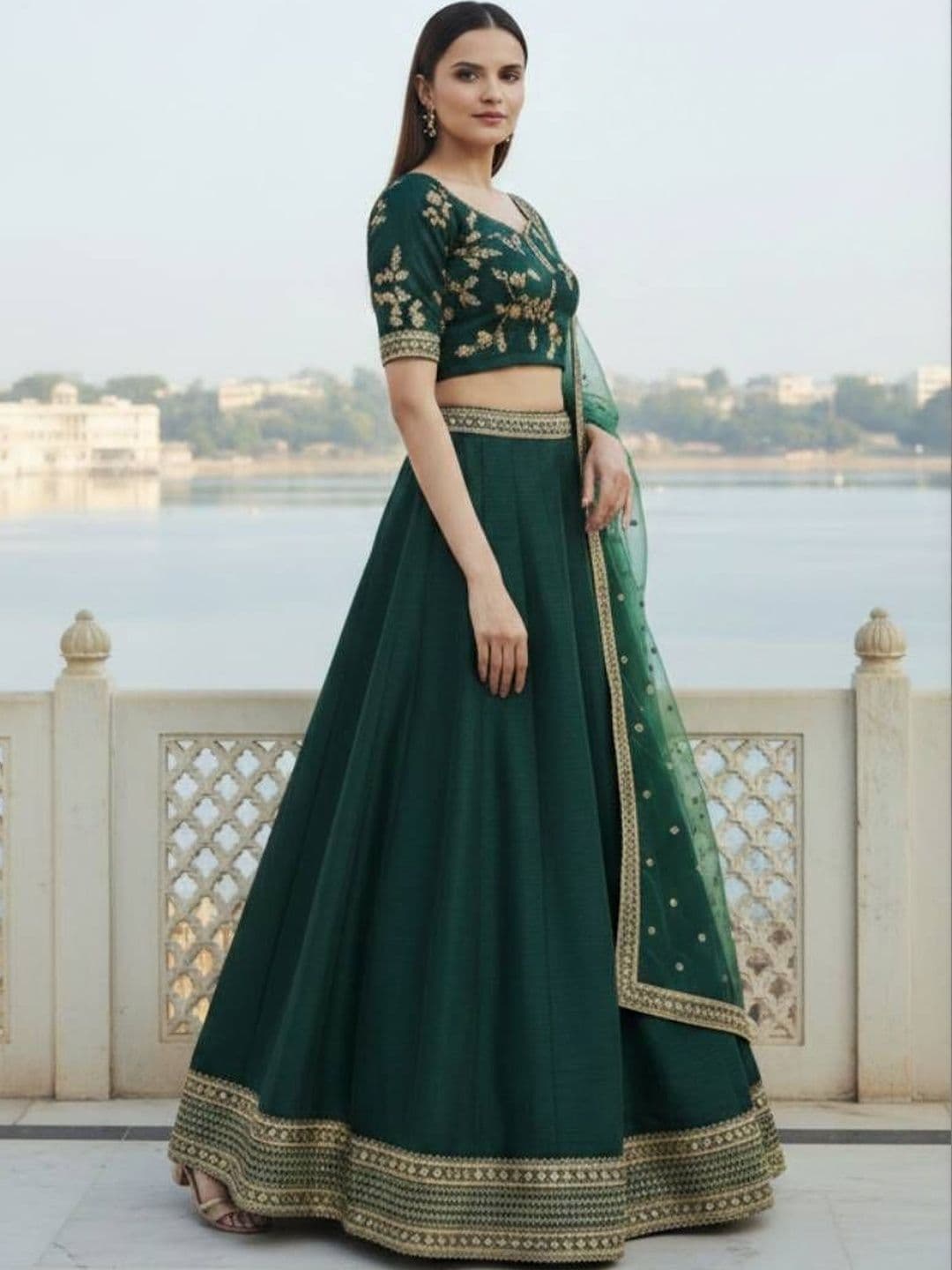 House of Pataudi Embroidered Thread Work Semi-Stitched Lehenga & Blouse With Dupatta - view 1