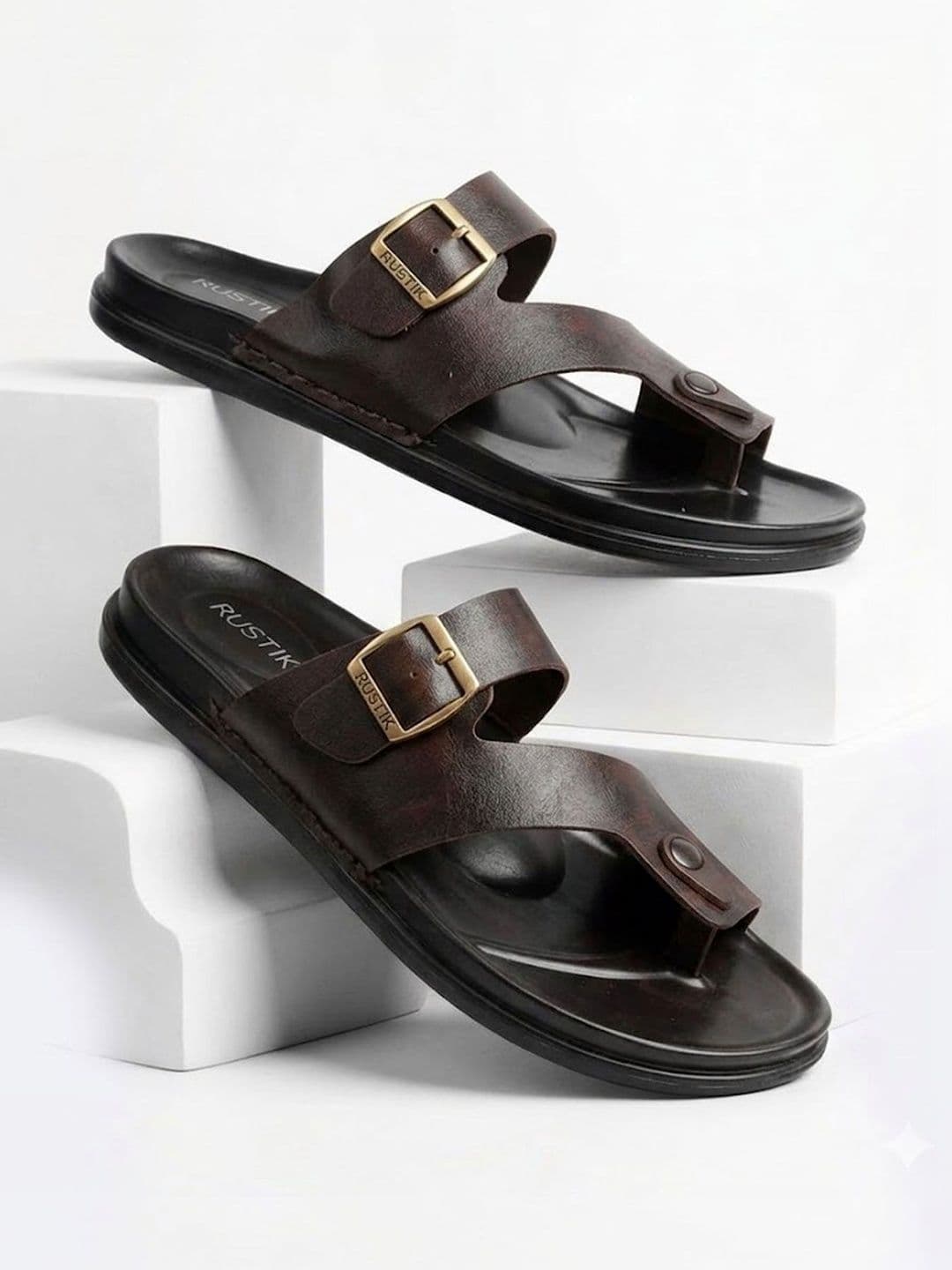 RUSTIK Men Casual Slip-On Comfort Sandals With Buckle Strap Detail - view 1