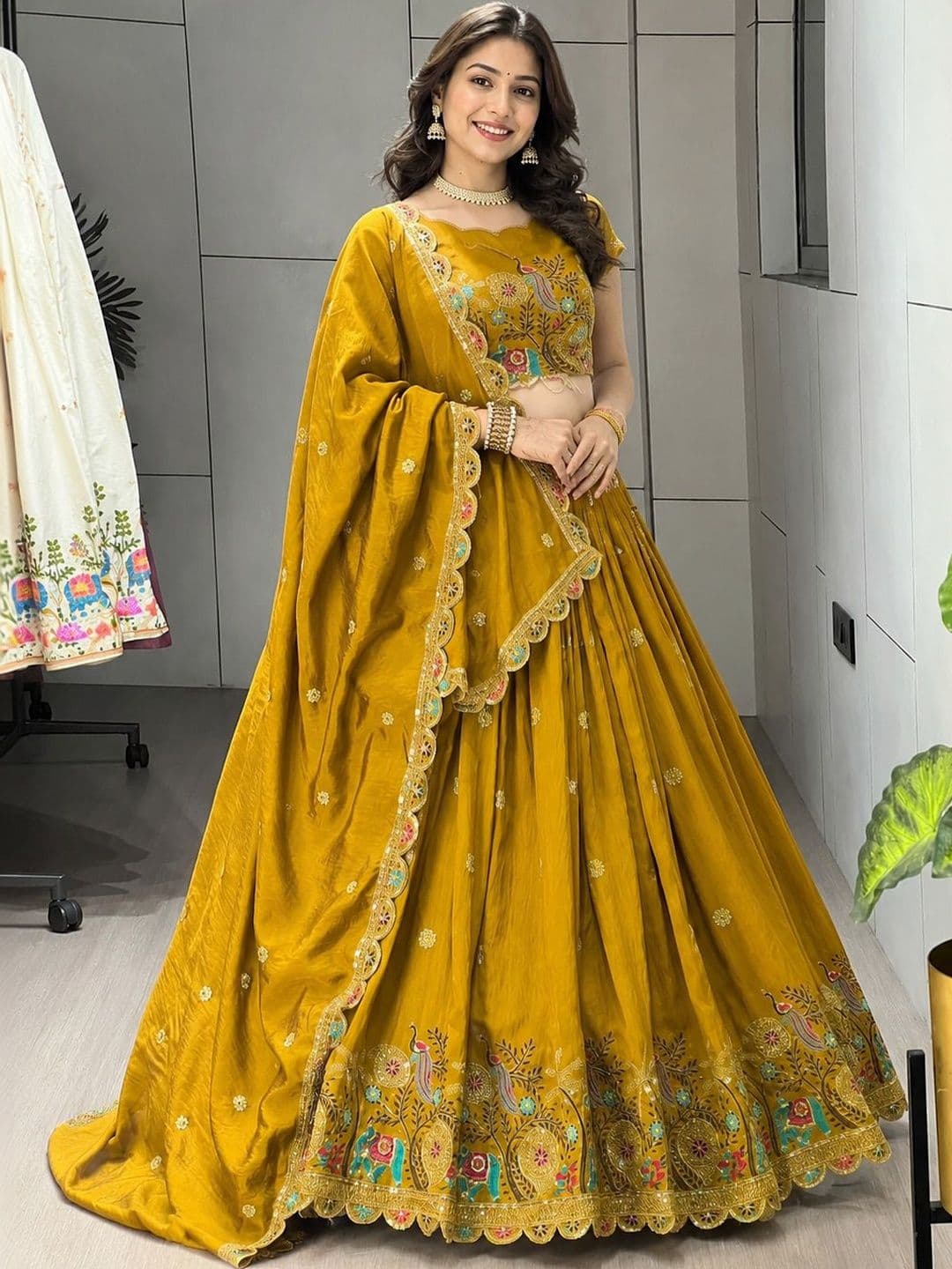 KRYSAL Embroidered Thread Work Semi-Stitched Lehenga & Blouse With Dupatta - view 1