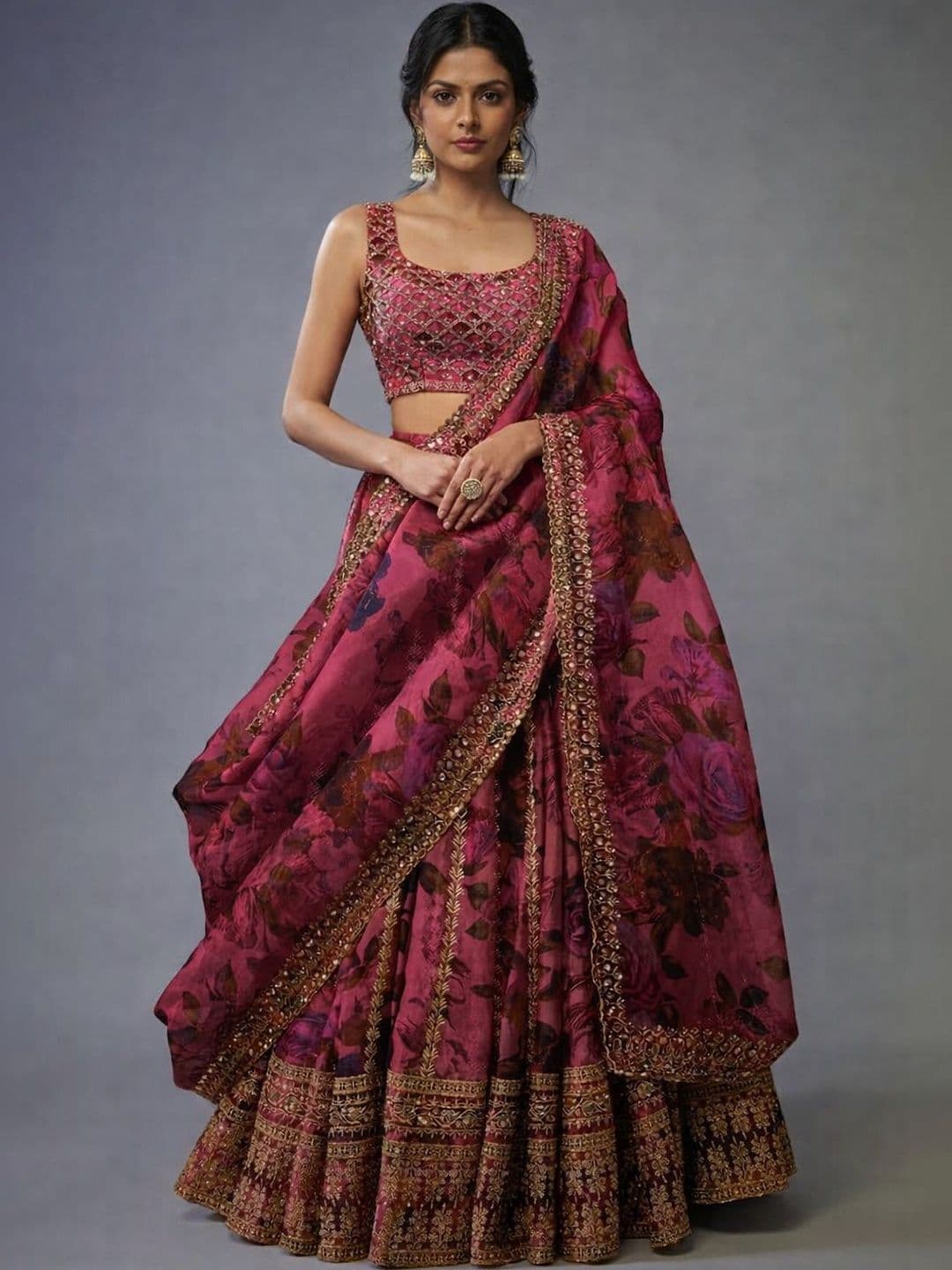 KRYSAL Embellished Sequinned Semi-Stitched Lehenga & Blouse With Dupatta - view 1