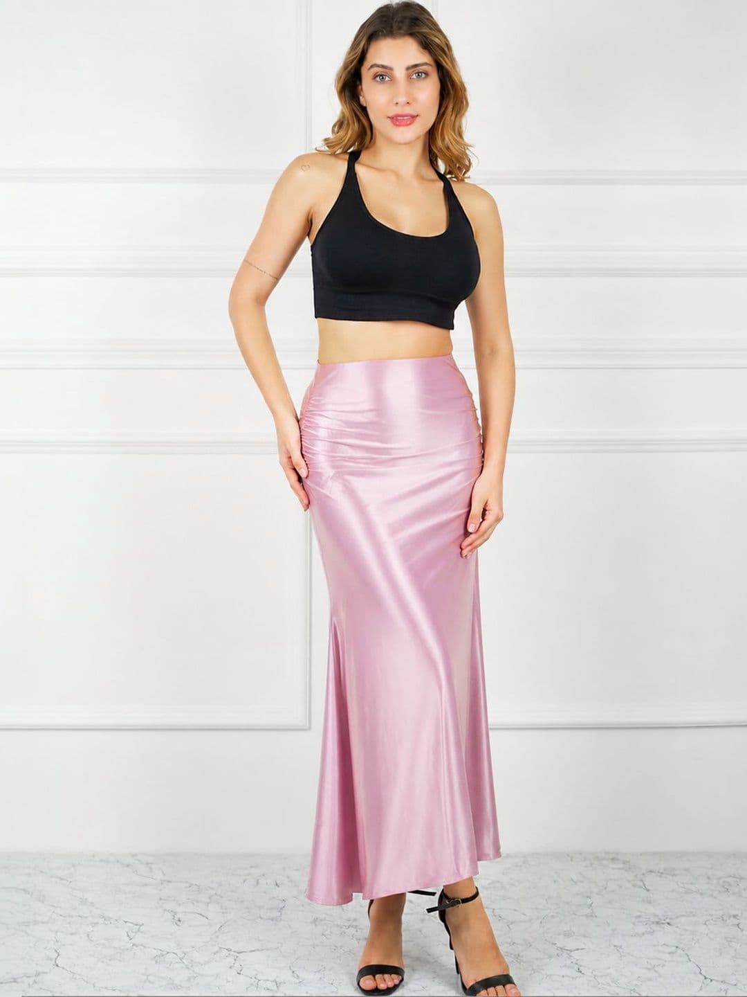 Sizi Women Satin Draped Maxi Straight Skirt - view 1