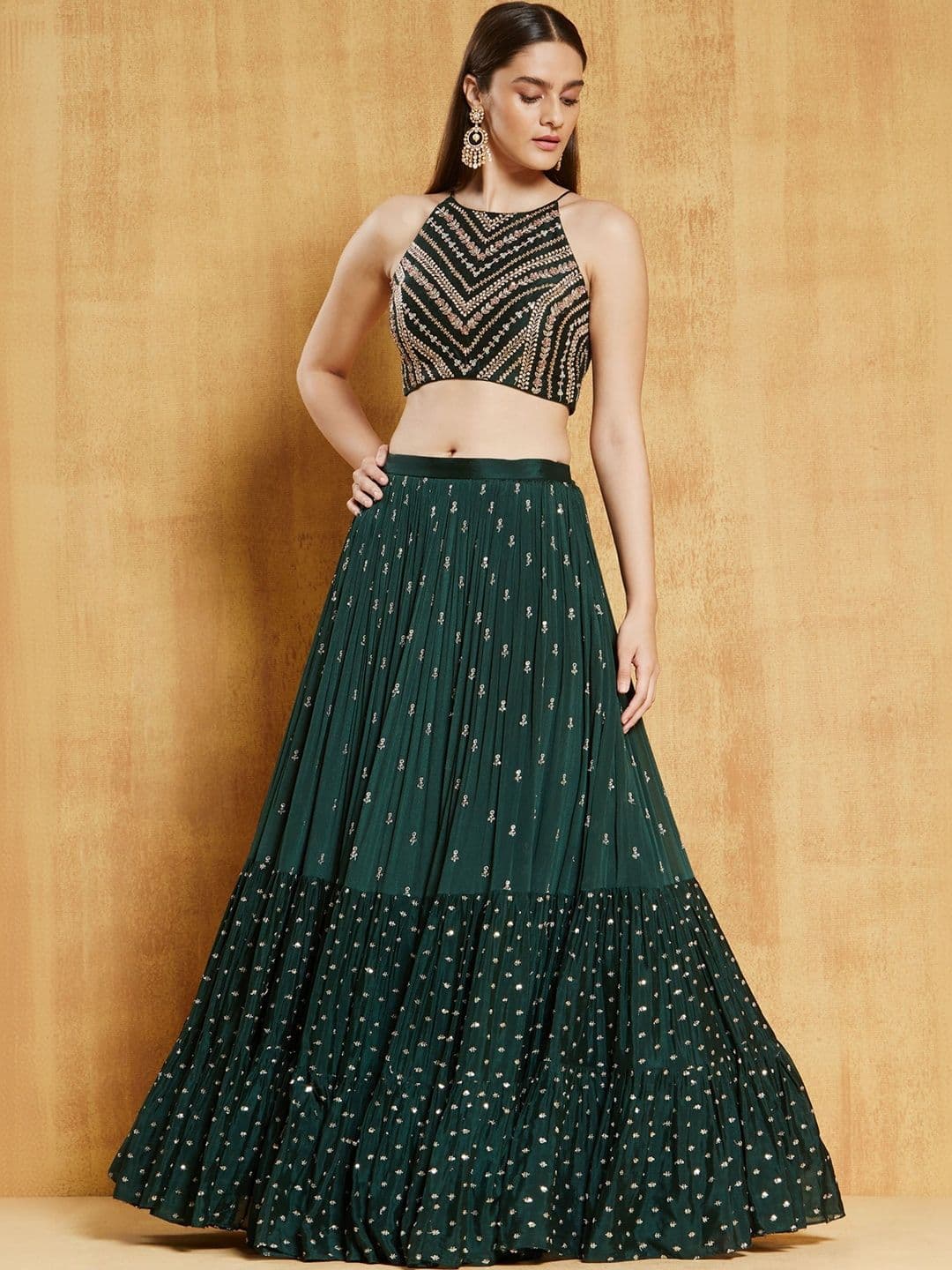 House of Pataudi Embellished Sequinned Semi-Stitched Lehenga & Ready to Wear Blouse With Dupatta - view 1