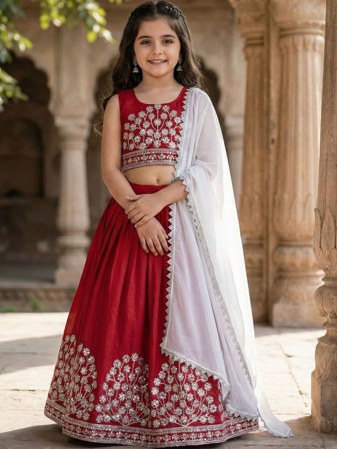 KALINI Girls Embroidered Semi-Stitched Lehenga & Blouse With Dupatta - view 1