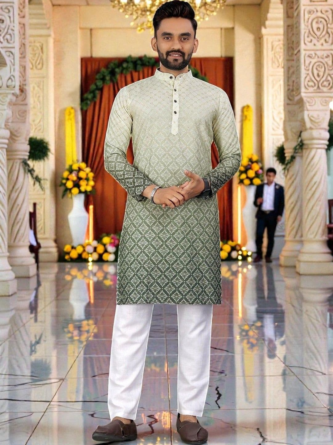 WELL TEX Men Geometric Printed Kurta - view 1