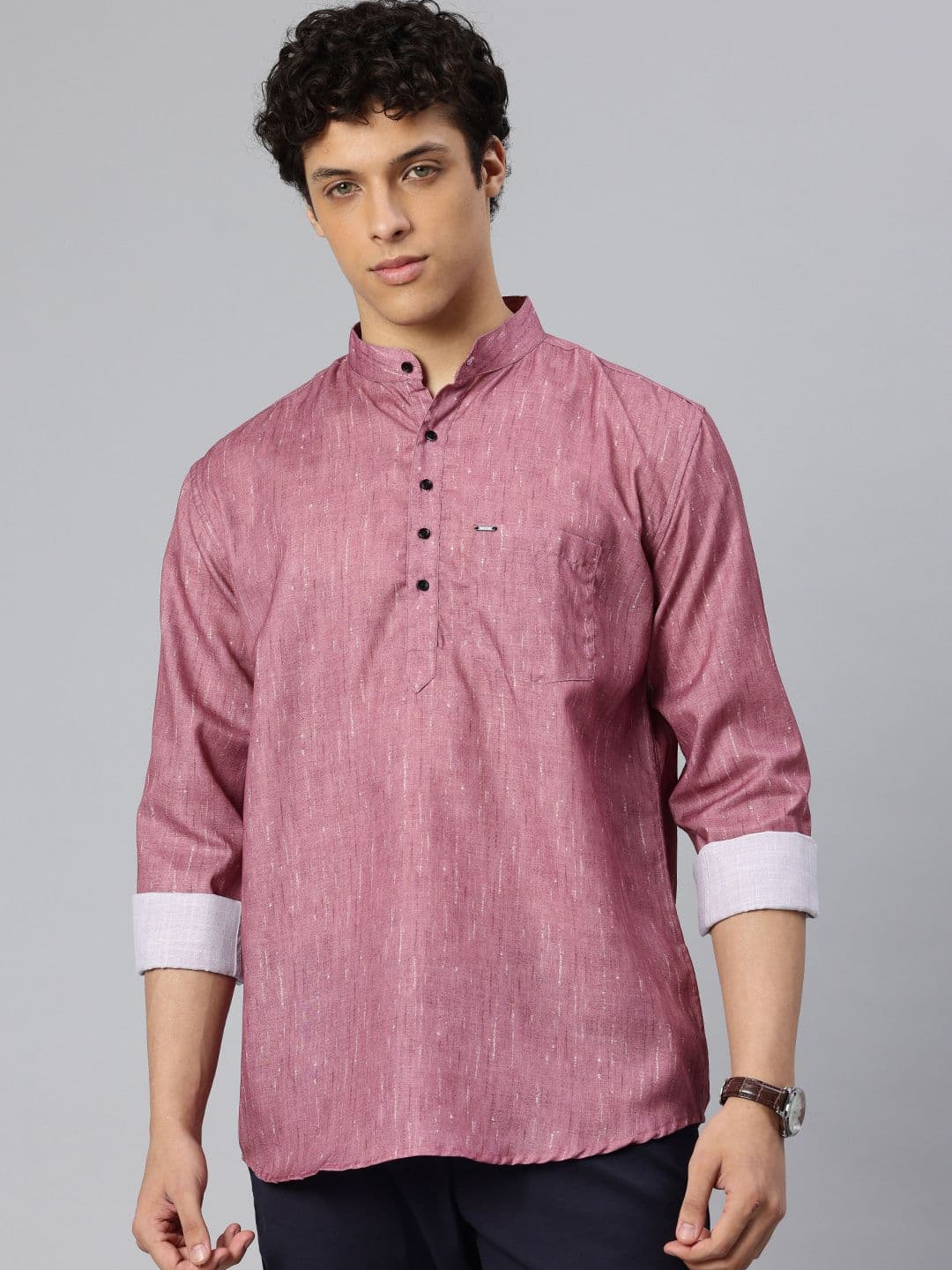 Majestic Man Abstract Printed Band Collar Straight Kurta - view 1