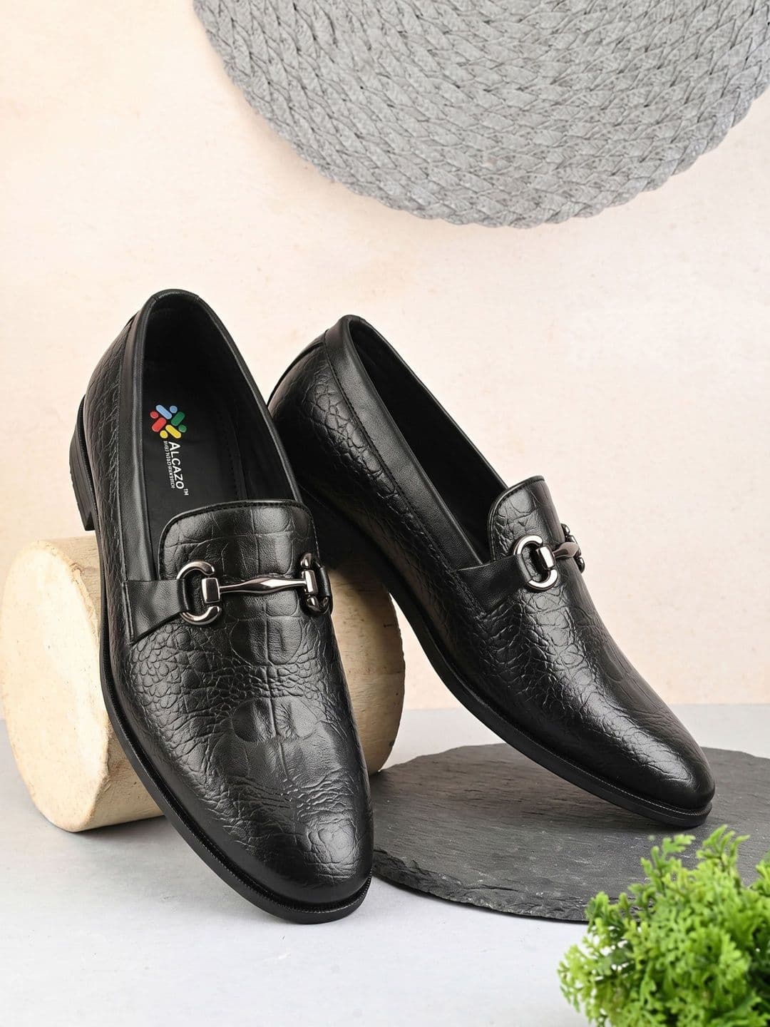 ALCAZO Men Textured Round Toe Slip-On Formal Loafers - view 1
