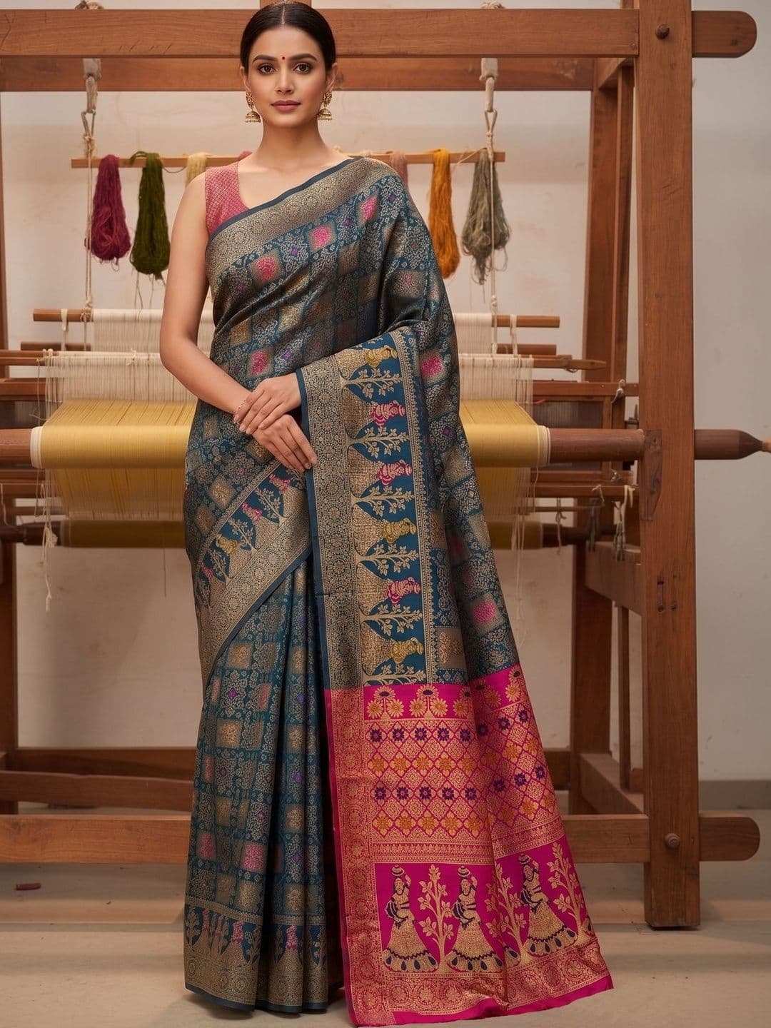 SZN Ethnic Motifs Zari Silk Blend Handloom Banarasi Saree - view 1