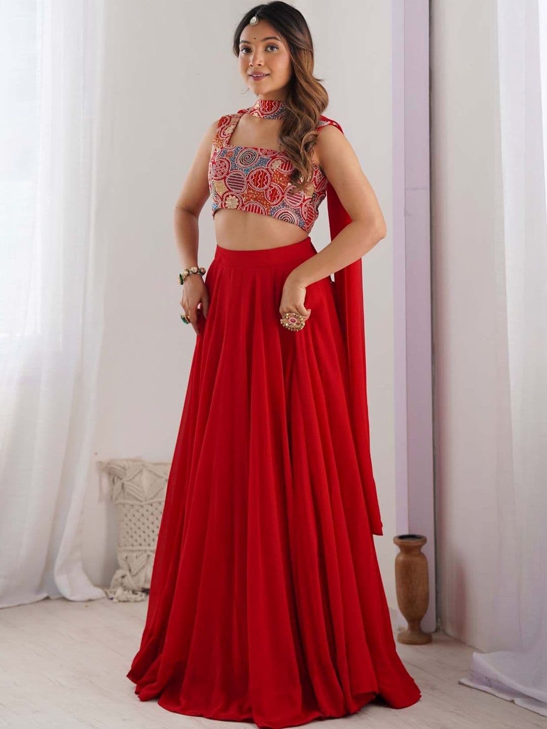 HERE&NOW Embroidered Thread Work Ready to Wear Lehenga & Blouse With Dupatta - view 1