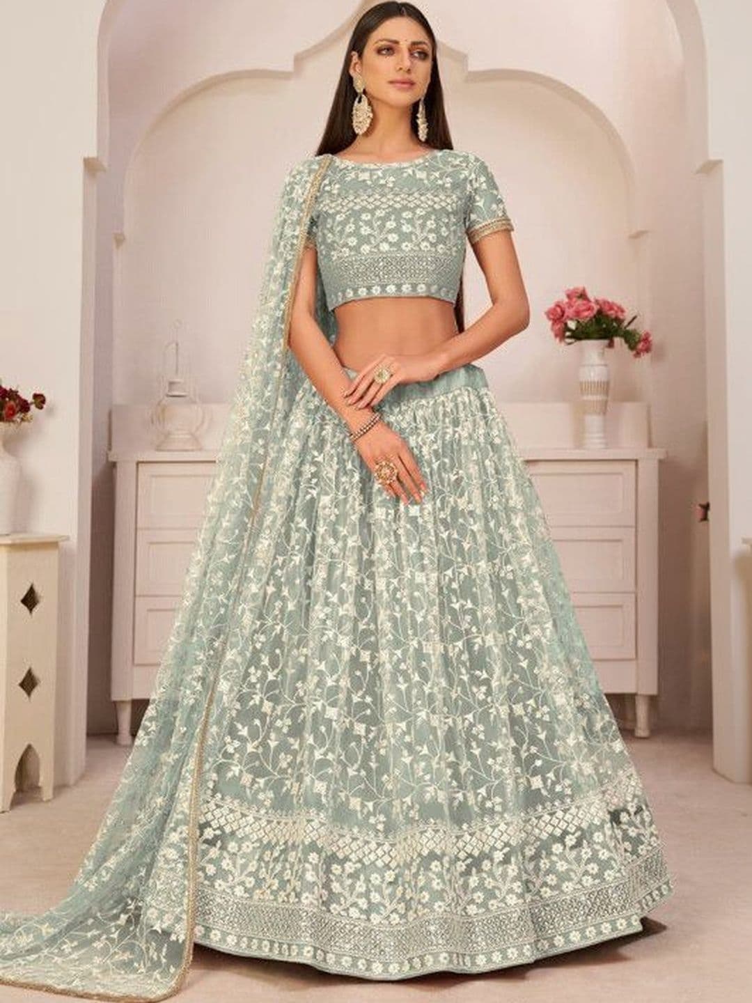 House of Pataudi Embroidered Thread Work Semi-Stitched Lehenga & Blouse With Dupatta - view 1