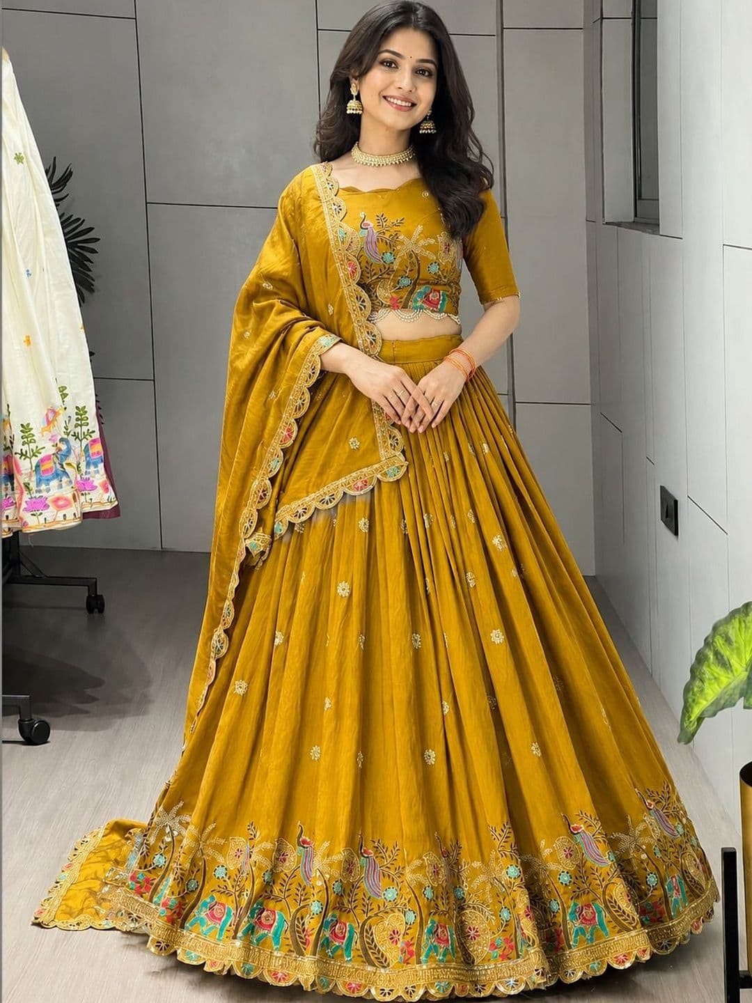SUPPAR SLEAVE Embroidered Thread Work Semi-Stitched Lehenga & Blouse With Dupatta - view 1