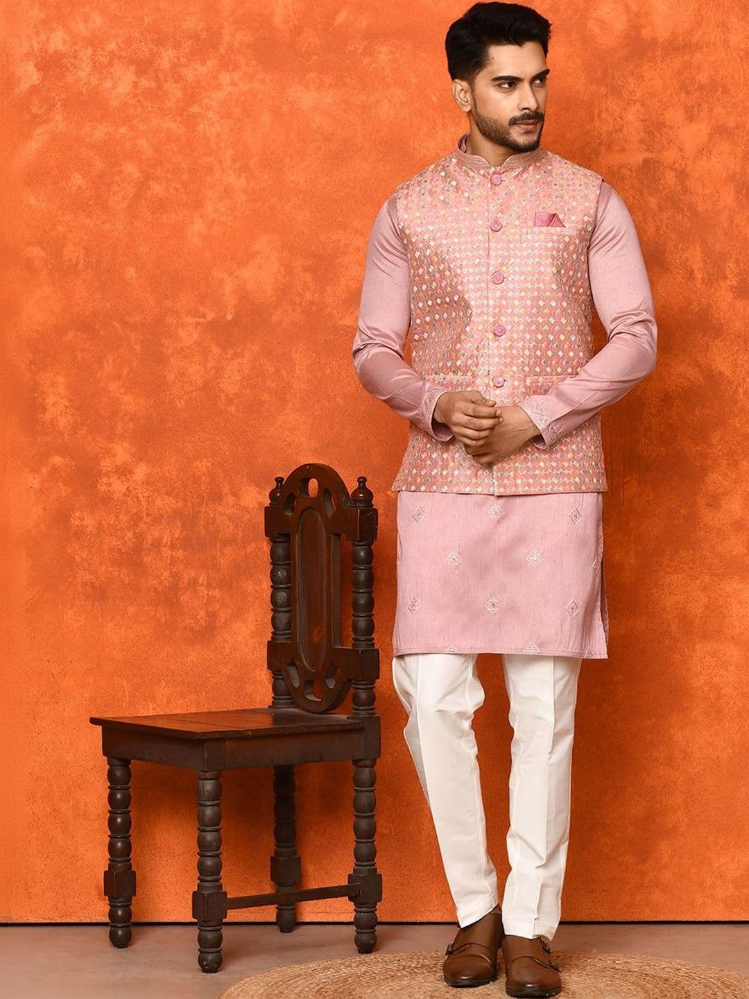 WANAS Men Jacquard Mandarin Collar Nehru Jacket - view 1