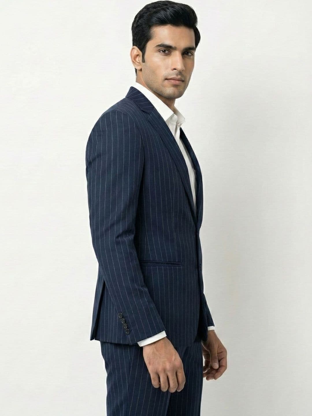 TRIANGLE Striped Notched Lapel 2 Piece Blazer and Trousers Suits - view 1