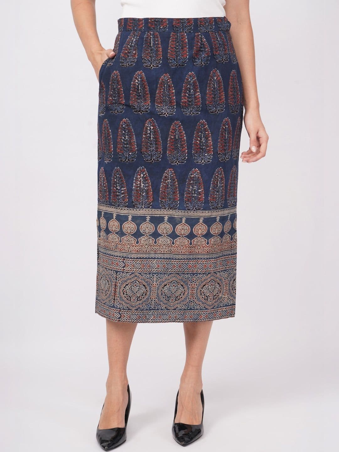 NAVSYAA Women Pure Cotton Side Slit Midi Straight Skirt - view 1