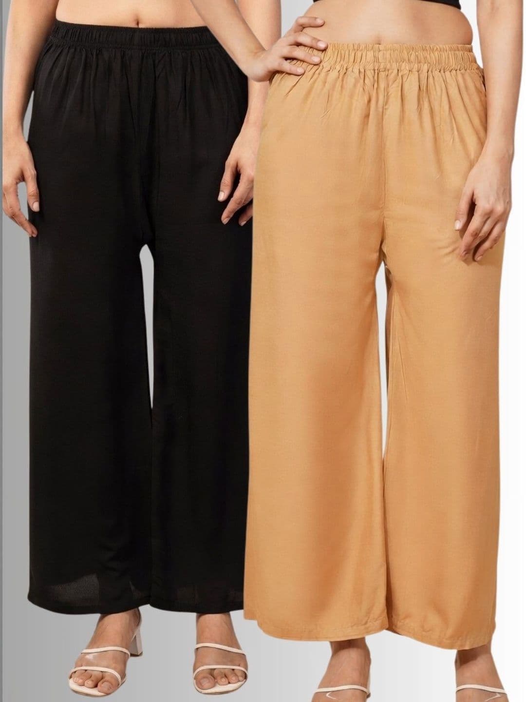 LEGITLOOKS Women 2 Combo Solid Wide Leg Palazzos - view 1