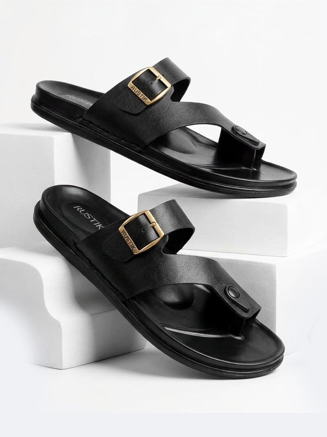 RUSTIK Men Casual Slip-On Comfort Sandals With Buckle Strap Detail - view 1