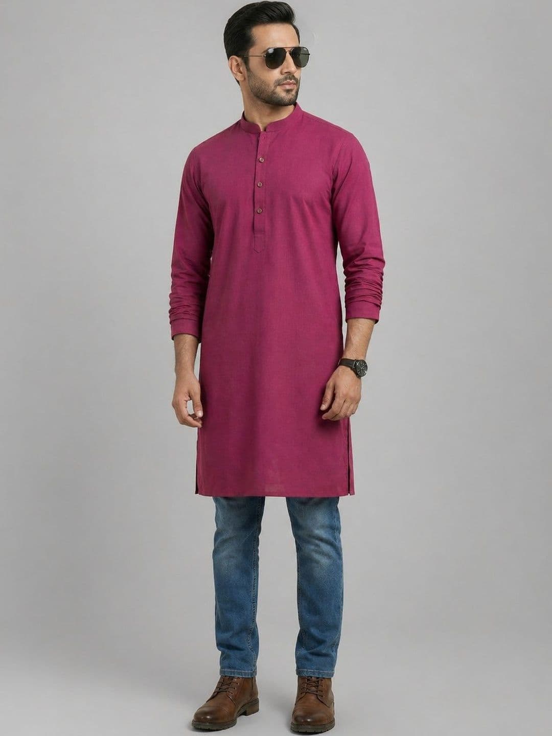 EKATVA ETHNIC Dark Pink Art Silk Solid Long Kurta - view 1