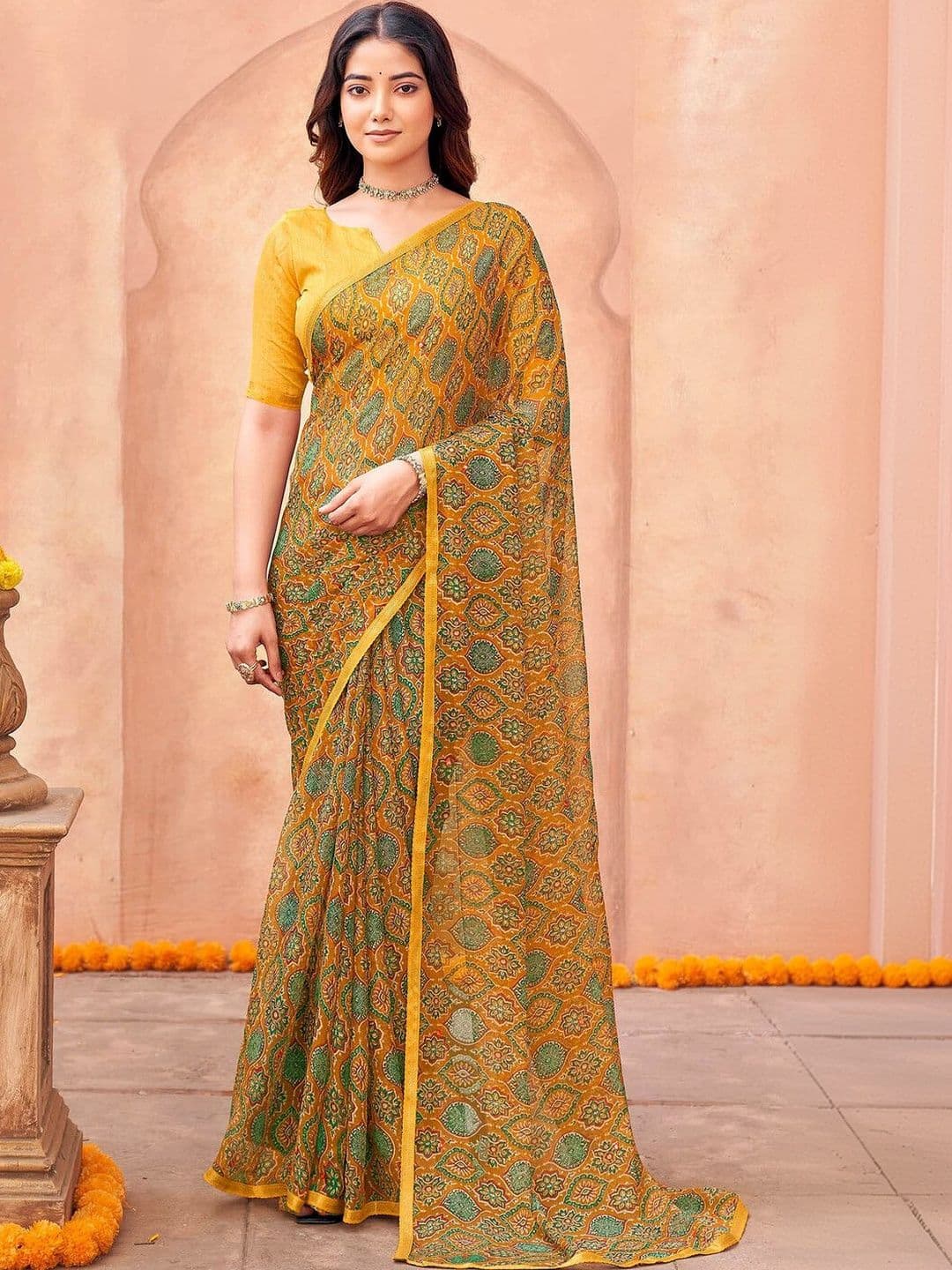 KALINI Ethnic Motifs Mirror Work Pure Chiffon Saree - view 1