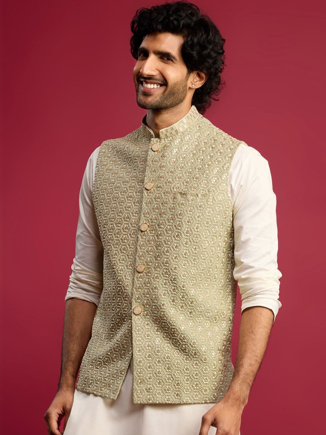 VASTRAMAY Slim Fit Embroidered Mandarin Collar Nehru Jacket - view 1