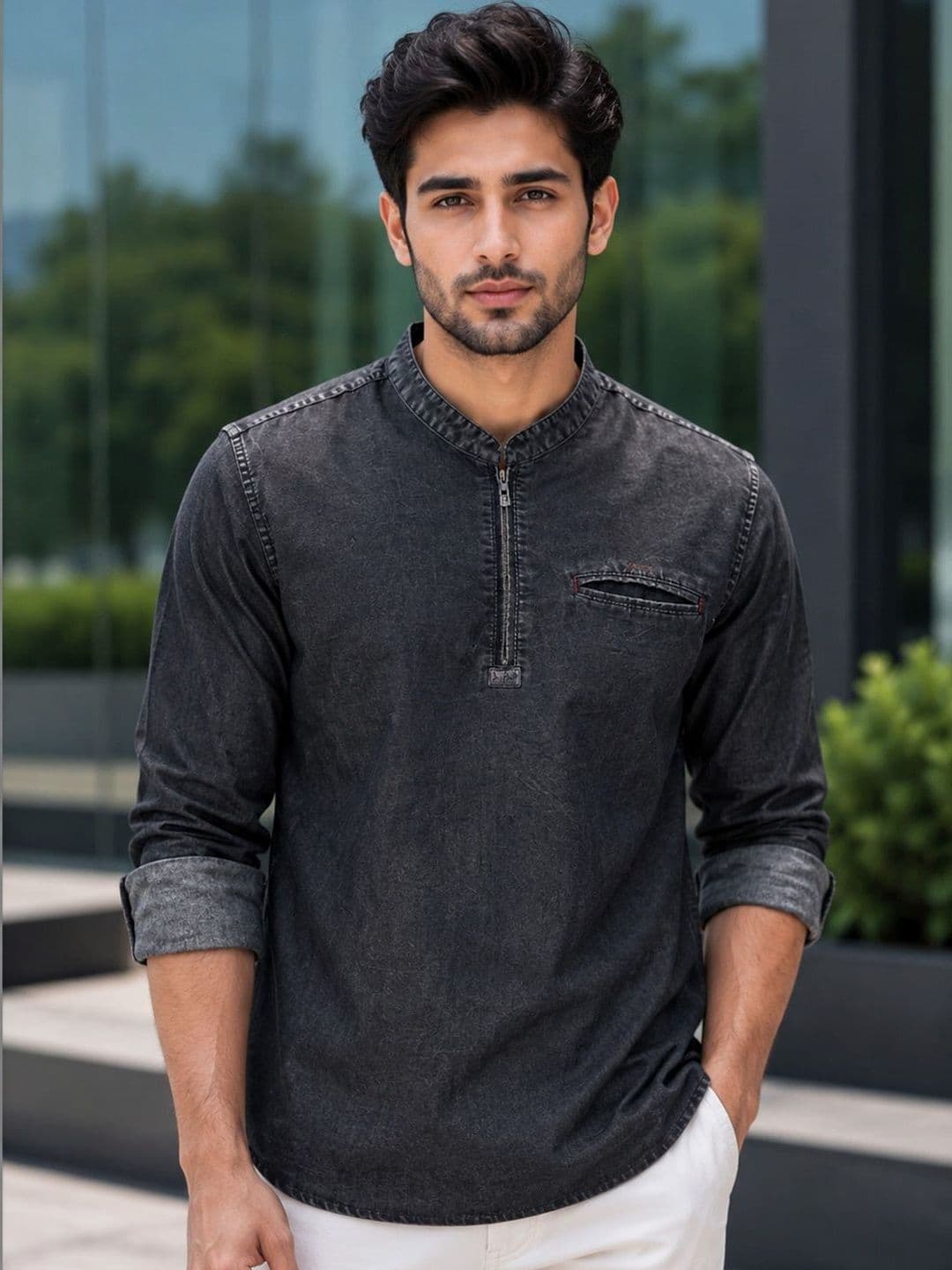 D Finish Men Solid Daily Straight Short Kurta - view 1