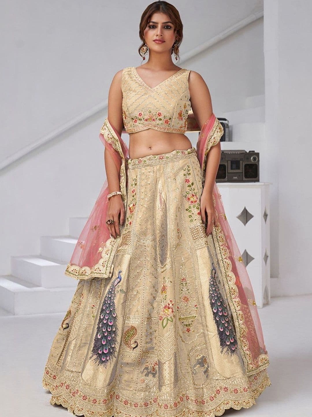 KESAR FAB Embroidered Thread Work Semi-Stitched Lehenga & Blouse With Dupatta - view 1