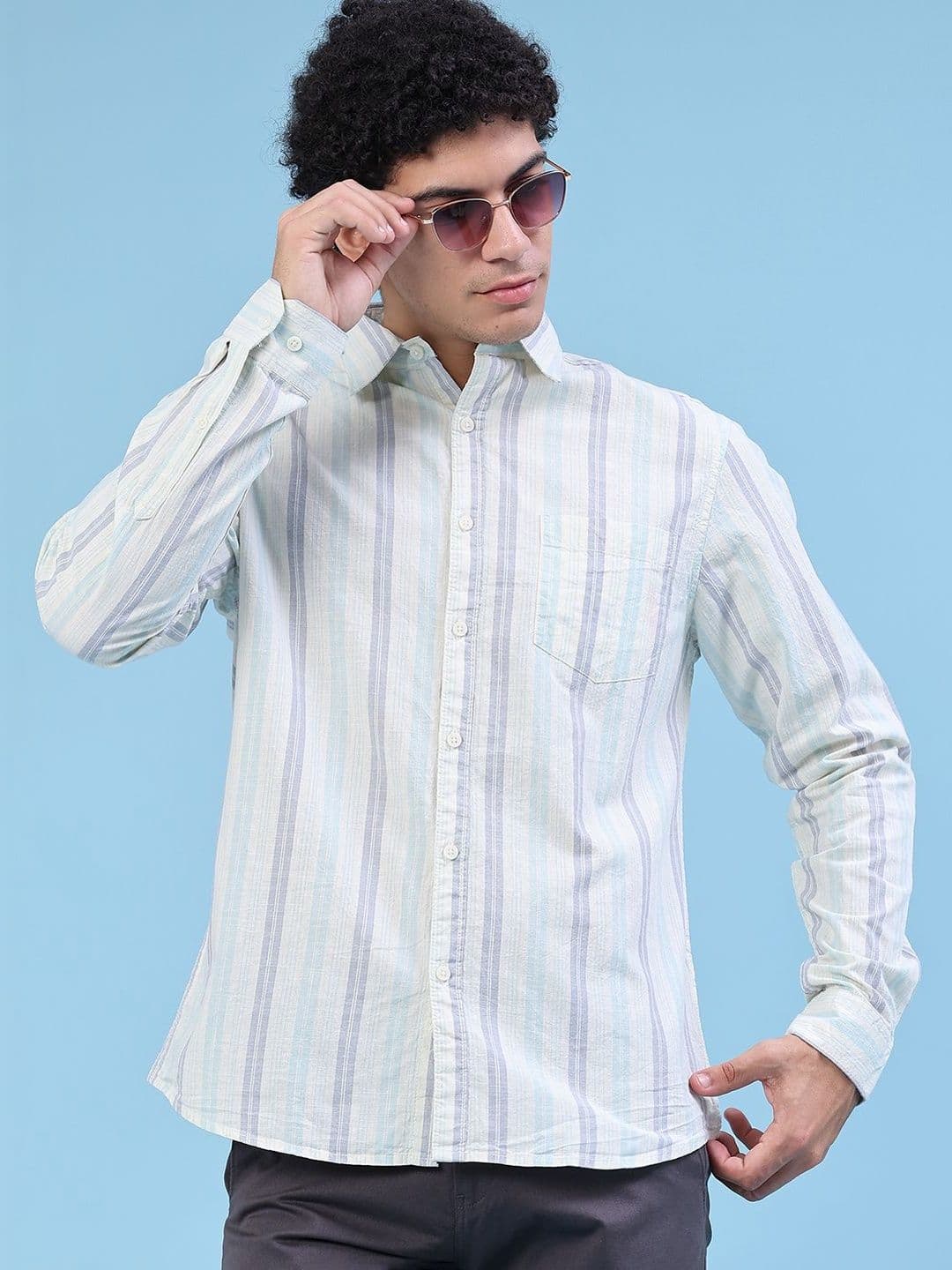 V-Mart Men Slim Fit Multi Stripes Striped Casual Shirt - view 1